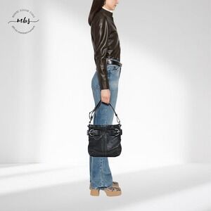 Coach Vintage Y2K Soho Leather Buckle Contrast Stitch Hobo Shoulder Bag Black